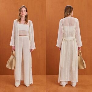 Cult Gaia Ari Knit Duster Cardigan Open Knit Off White Large NWT